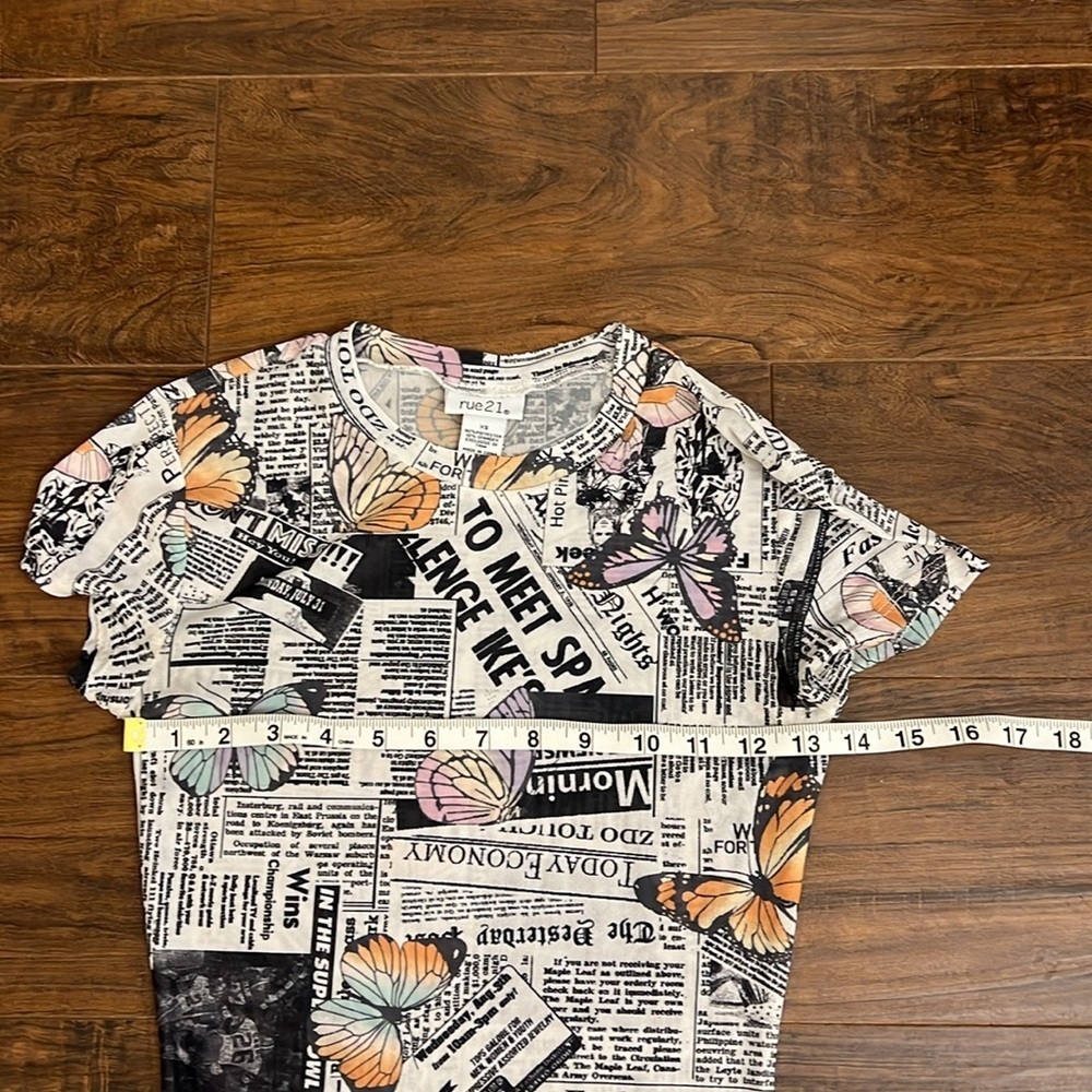 White Black Color Butterfly Newspaper Print Bodysuit by Rue 21, Sz. XS. - Picture 8 of 8